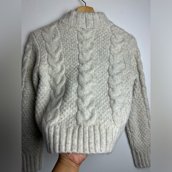 American Eagle M Cable Knit Crop Sweater Fisherman Wool Blend Neutral Turtleneck - Picture 4 of 11